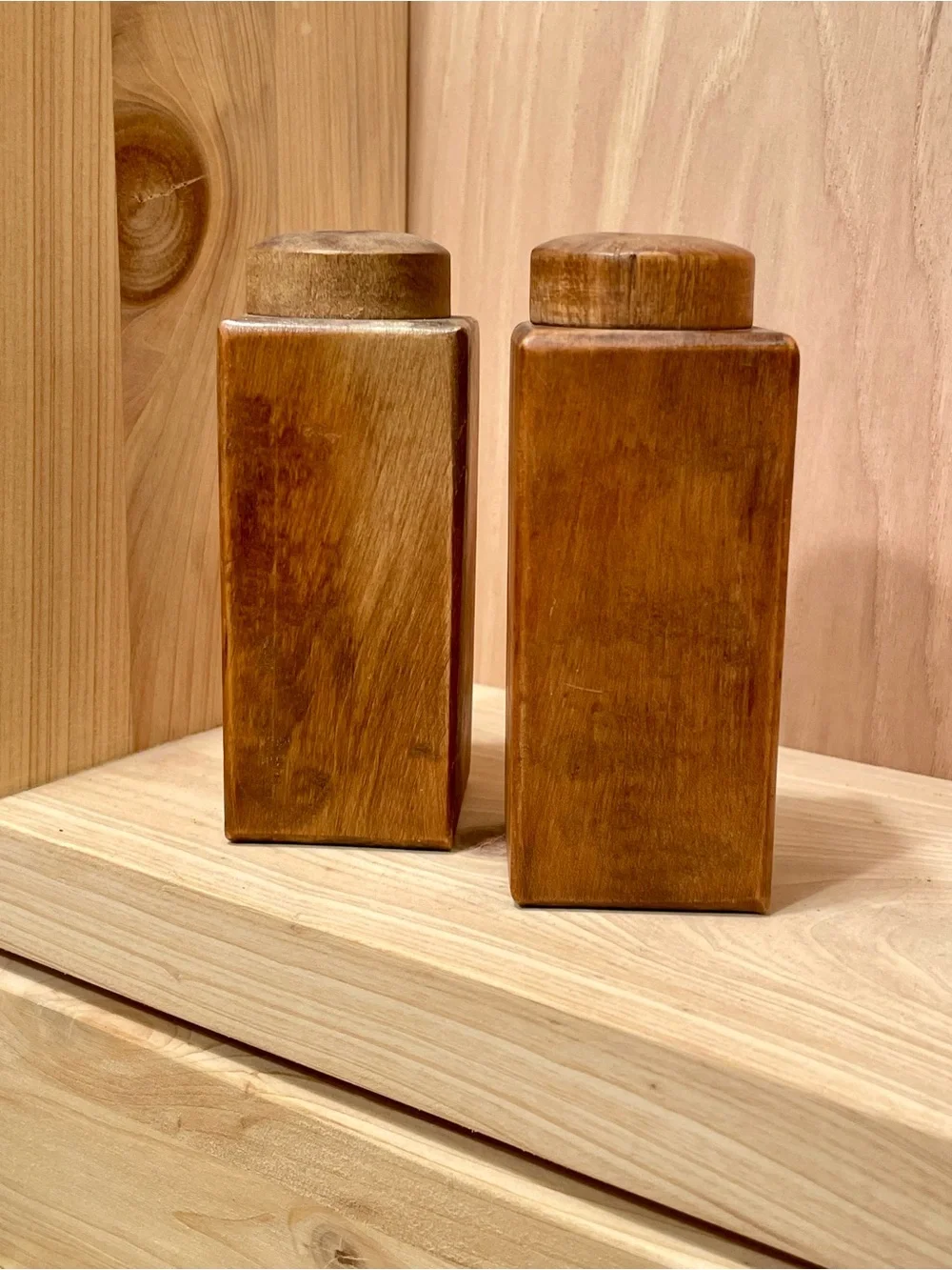 Wooden Hand Painted Salt & Pepper Shakers Vintage